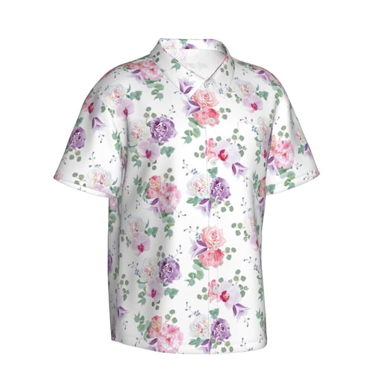 Lsque Rose Flower B pattern Hawaiian Shirt for Men, Unisex Summer Beach Casual Short Sleeve Button Down Shirts-Small