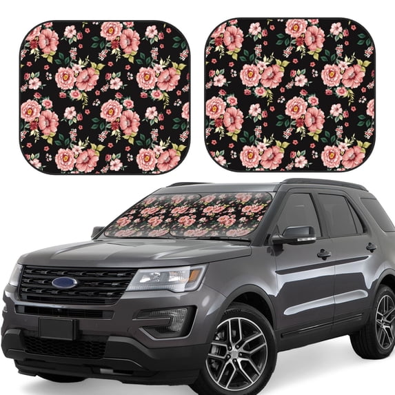 Lsque Rose Flowers 2 PCS Windshield Sun Shade | CarFoldable Window Covers | Car Accessories Reflect UV for Universal Cars SUV Truck | Small