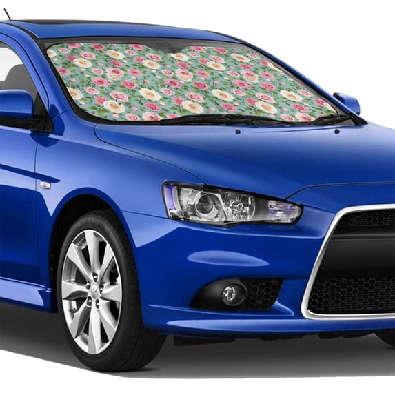 Lsque Rose Flowers Car Windshield Sun Shade | Accordion Folding Style Auto Shade for Car Truck SUV Van | Blocks UV Rays Sun Visor Protector | Small