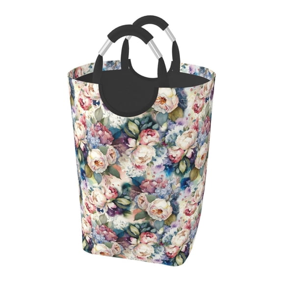 Lsque Rose Flowers Laundry Basket, Laundry Hamper, Dirty Clothes Hamper for Laundry, Collapsible, Waterproof Laundry Baskets with Aluminum Handles for Laundry, Dorm, Family