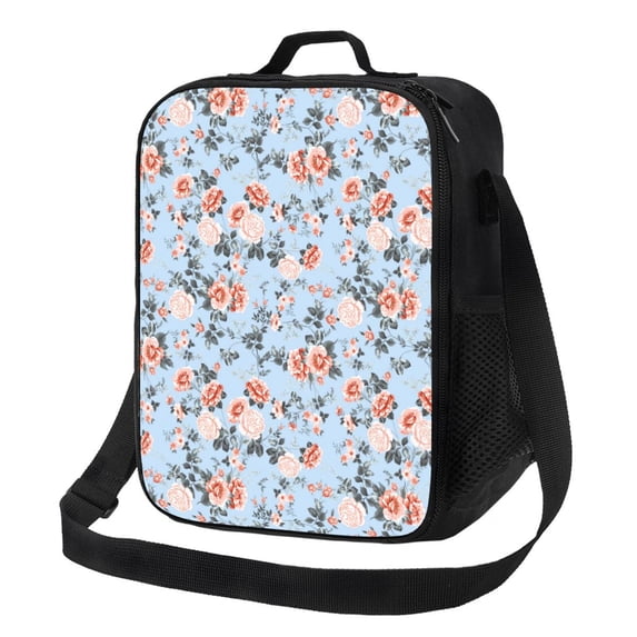 Lsque Rose Flowers Lunch Bag Lunch Box for Women Men Reusable Insulated Lunch Tote Bag,Leakproof Thermal Cooler Sack Food Handbags Case High Capacity
