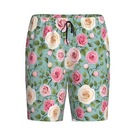 Lsque Rose Flowers Mens Sleep Pajama Shorts,Short Pajama Pants, Cotton Ultra-Soft Knit-4X-Large