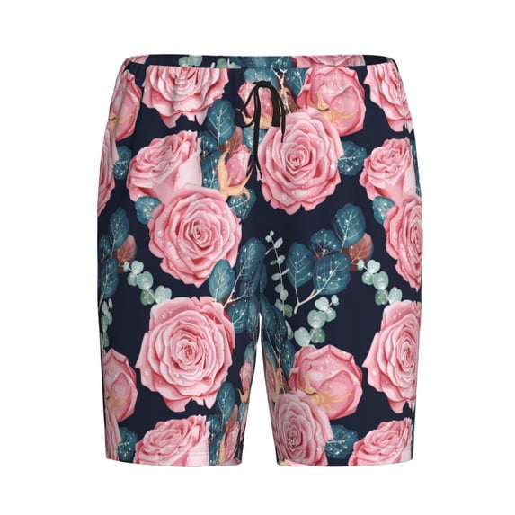 Lsque Rose Flowers Mens Sleep Pajama Shorts,Short Pajama Pants, Cotton Ultra-Soft Knit-Large