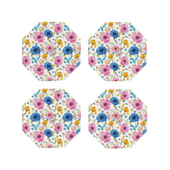 Lsque Rose Flowers Pattern 4" Drink Coasters Set of 4, PVC Leather Absorbent Coasters, Table Coaster Set Decorative Coffee Cup Coasters Housewarming Gift -Octagon