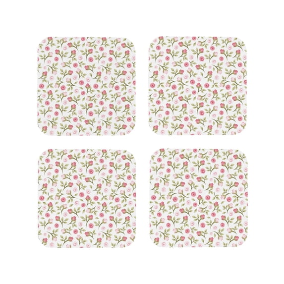 Lsque Rose Flowers Pattern 4" Drink Coasters Set of 4, PVC Leather Absorbent Coasters, Table Coaster Set Decorative Coffee Cup Coasters Housewarming Gift -Square