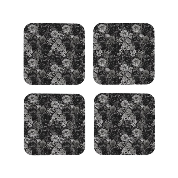 Lsque Rose Flowers Pattern 4" Drink Coasters Set of 4, PVC Leather Absorbent Coasters, Table Coaster Set Decorative Coffee Cup Coasters Housewarming Gift -Square