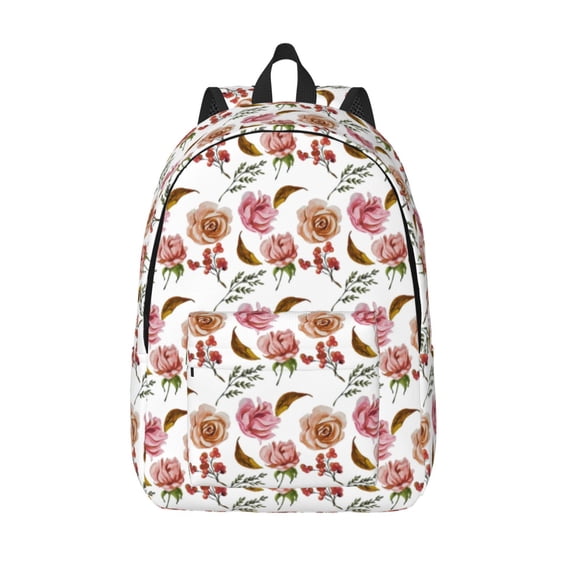 Lsque Rose Flowers Pattern Canvas Daypack, Durable Backpack, High-quality Versatile Backpack,Vintage Compact Backpack-Medium