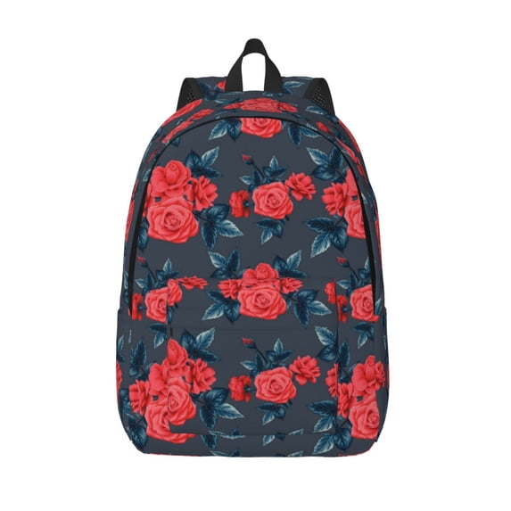Lsque Rose Flowers Pattern Canvas Daypack, Durable Backpack, High-quality Versatile Backpack,Vintage Compact Backpack-Small
