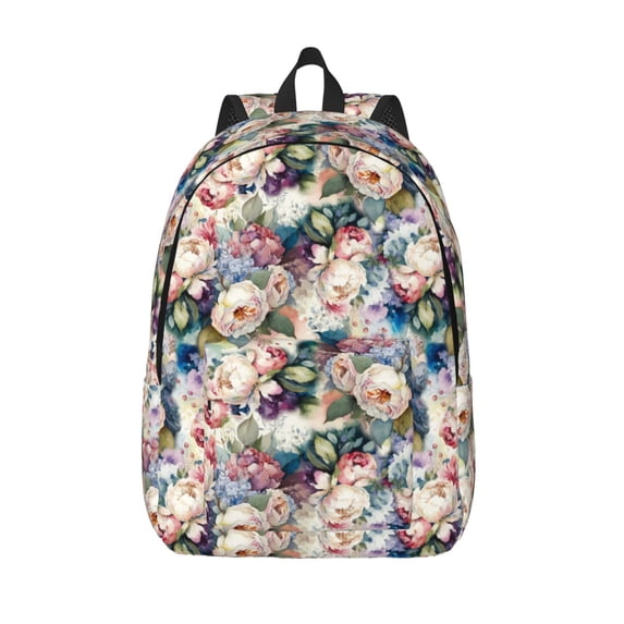 Lsque Rose Flowers Pattern Canvas Daypack, Durable Backpack, High-quality Versatile Backpack,Vintage Compact Backpack-Small