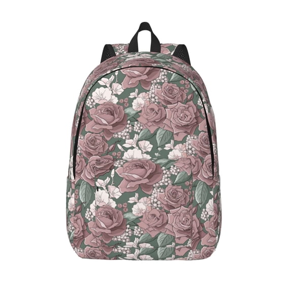 Lsque Rose Flowers Pattern Canvas Daypack, Durable Backpack, High-quality Versatile Backpack,Vintage Compact Backpack-Small