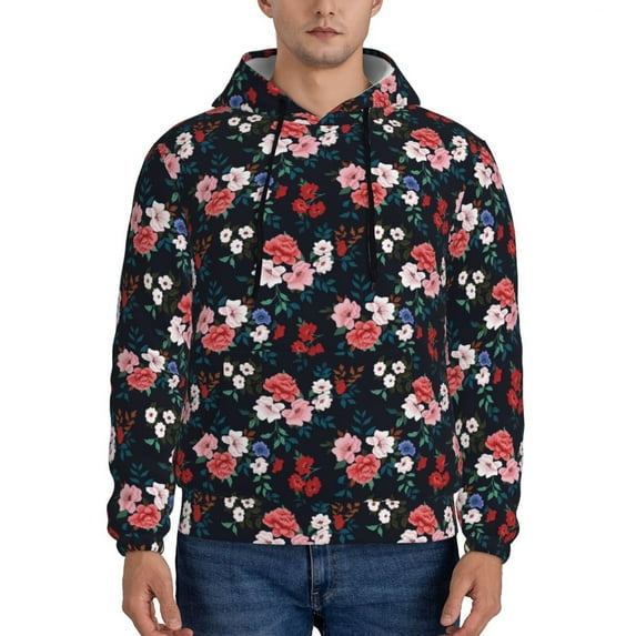 Lsque Rose Flowers Pattern Casual Men's Hoodie,Hooded Sweatshirt with Kangaroo Pocket,Pullover Hoodie-Small