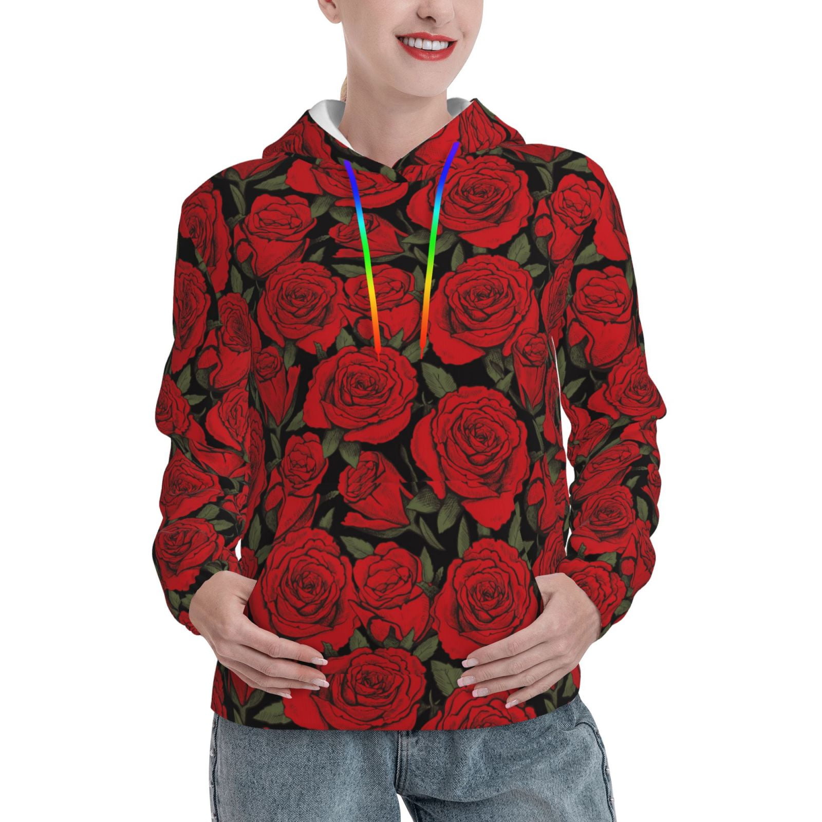 Lsque Rose Flowers Pattern Casual Women #39 s Hoodie Hooded Sweatshirt with Lsque Rose Flowers Pattern Casual Women #39 s Hoodie Hooded Sweatshirt with