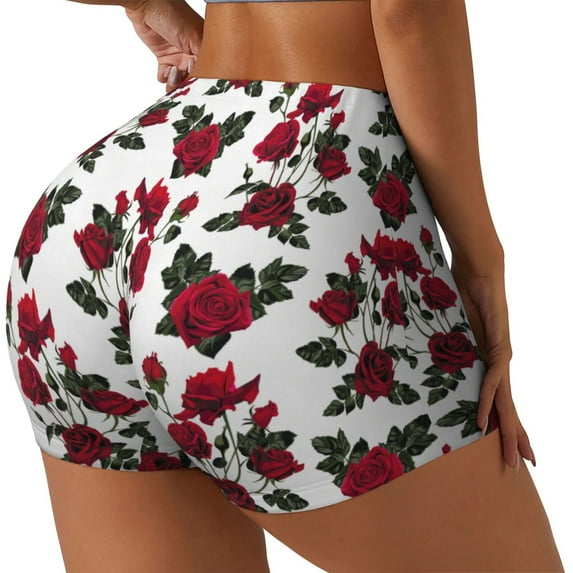 Lsque Rose Flowers Pattern High Waisted Biker Shorts for Women-Tummy Control Fitness Athletic Workout Running Yoga Gym Shorts,Moisture-Wicking-X-Large
