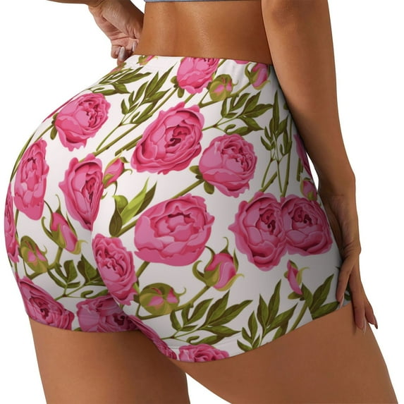 Lsque Rose Flowers Pattern High Waisted Biker Shorts for Women-Tummy Control Fitness Athletic Workout Running Yoga Gym Shorts,Moisture-Wicking-Large