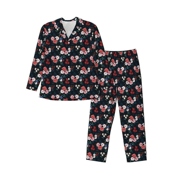 Lsque Rose Flowers Pattern Long Sleeve Pajama Set for Men - Soft 2-Piece Sleepwear and Loungewear Set with Pockets, Comfy Nightwear-Small