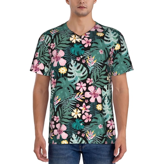 Lsque Rose Flowers Pattern Mens Polo Golf Shirts Funny Graphics Shorts Sleeve Button Shirts Baseball T-shirt-XX-Large
