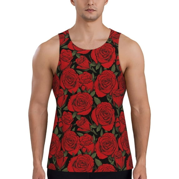 Lsque Rose Flowers Pattern Mens Tank Tops Muscle Athletic Quick Dry Sleeveless Workout Fitness T Shirts Beach Tank Top, Loose-fit Sleeveless Shirt for Men-3X-Large