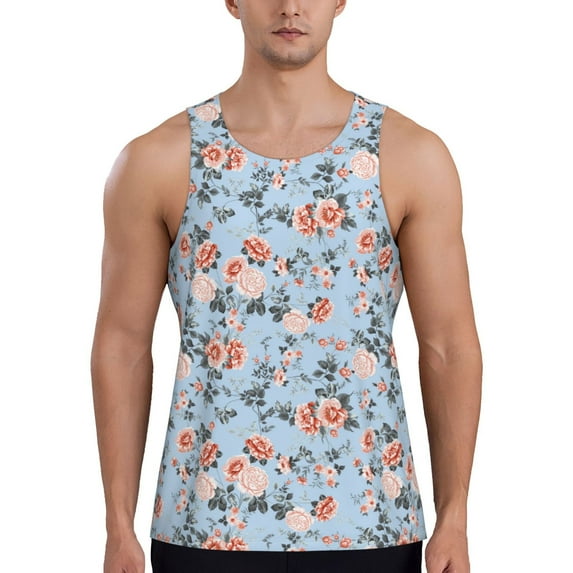 Lsque Rose Flowers Pattern Mens Tank Tops Muscle Athletic Quick Dry Sleeveless Workout Fitness T Shirts Beach Tank Top, Loose-fit Sleeveless Shirt for Men-XX-Large