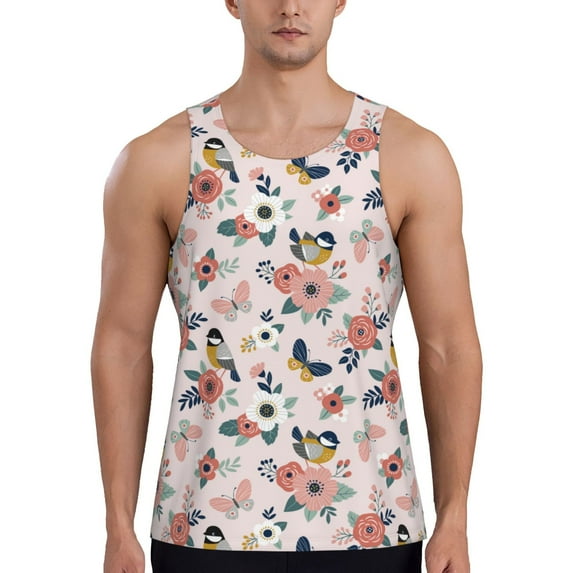 Lsque Rose Flowers Pattern Mens Tank Tops Muscle Athletic Quick Dry Sleeveless Workout Fitness T Shirts Beach Tank Top, Loose-fit Sleeveless Shirt for Men-XX-Large