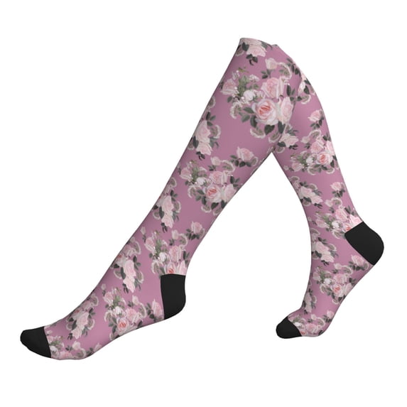 Lsque Rose Flowers Pattern Sport Compression Socks for Men & Women 15-20 mmHg Knee High Nurse Pregnant Running Medical and Travel Athletic