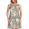 thumbnail image 1 of Lsque Rose Flowers Pattern Summer Dresses for Women – Sleeveless T-Shirt Swing Sundress, Perfect for the Beach and Casual Days, 1 of 7