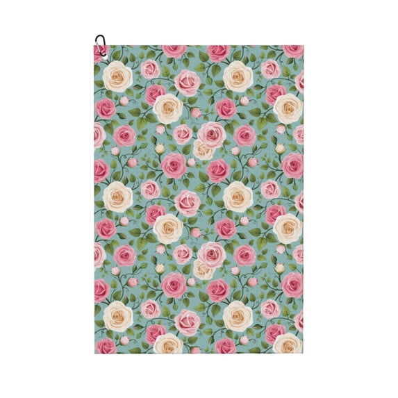 Lsque Rose Flowers Premium Golf Towel - Ultra Absorbent and Quick Drying Microfiber Towel with Carabiner - Gift for Men -24" X 16"
