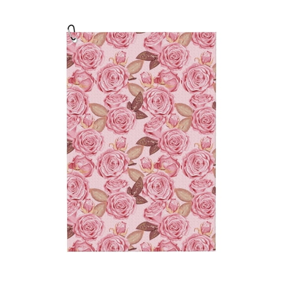 Lsque Rose Flowers Premium Golf Towel - Ultra Absorbent and Quick Drying Microfiber Towel with Carabiner - Gift for Men -24" X 16"