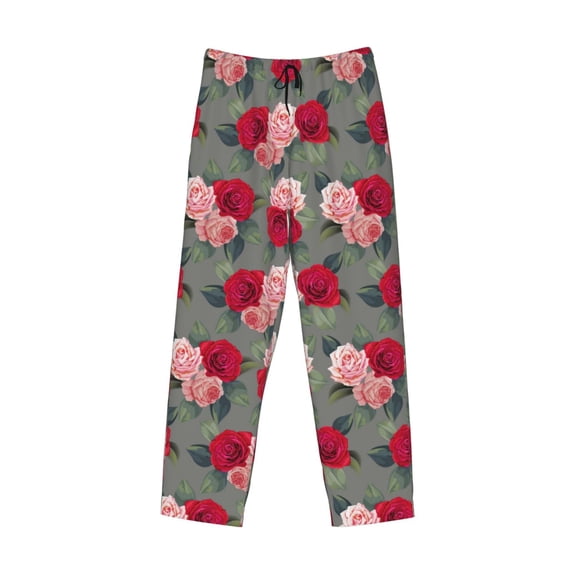 Lsque Rose Flowers Print Men's Pajama Pants, Lounge Pant - Comfortable Home Wear,Elastic Waistband, Stylish Design-Large