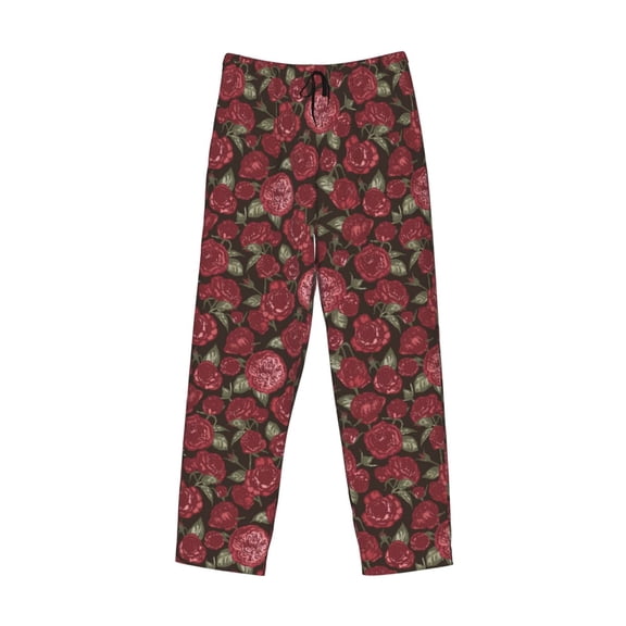Lsque Rose Flowers Print Men's Pajama Pants, Lounge Pant - Comfortable Home Wear,Elastic Waistband, Stylish Design-Medium