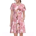 thumbnail image 1 of Lsque Rose Flowers Print Women's Casual Dress T-Shirt Summer Short Sleeve Scoop Neck Swing Dresses, 1 of 6