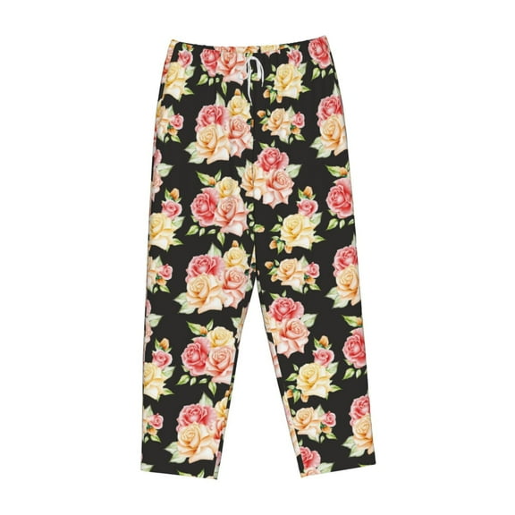 Lsque Rose Flowers Print Women's Pajama Pants, Lounge Pant - Comfortable Home Wear,Elastic Waistband, Stylish Design-Large