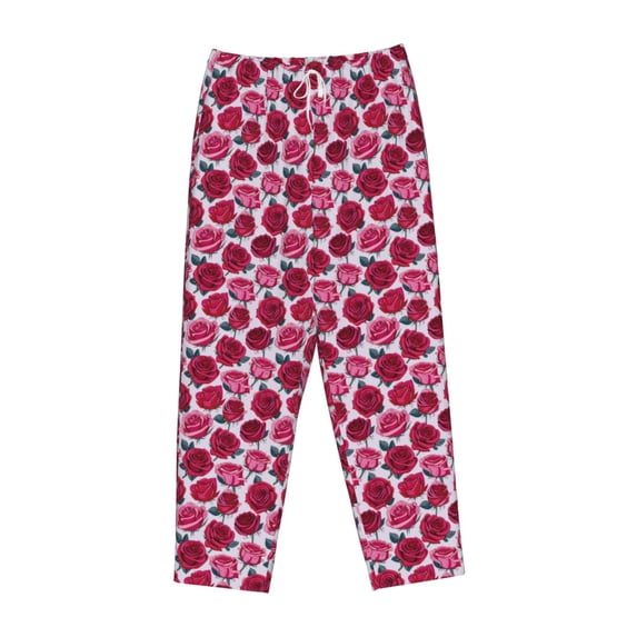 Lsque Rose Flowers Print Women's Pajama Pants, Lounge Pant - Comfortable Home Wear,Elastic Waistband, Stylish Design-Medium