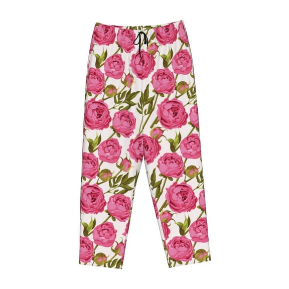 Lsque Rose Flowers Print Women's Pajama Pants, Lounge Pant - Comfortable Home Wear,Elastic Waistband, Stylish Design-Medium