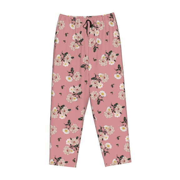 Lsque Rose Flowers Print Women's Pajama Pants, Lounge Pant - Comfortable Home Wear,Elastic Waistband, Stylish Design-Medium