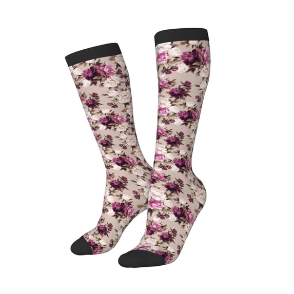 Lsque Rose Flowers Printed Crew Socks Men's Women's LightWeight Thin Casual Calf Socks ,Knee High Socks,Cotton Socks