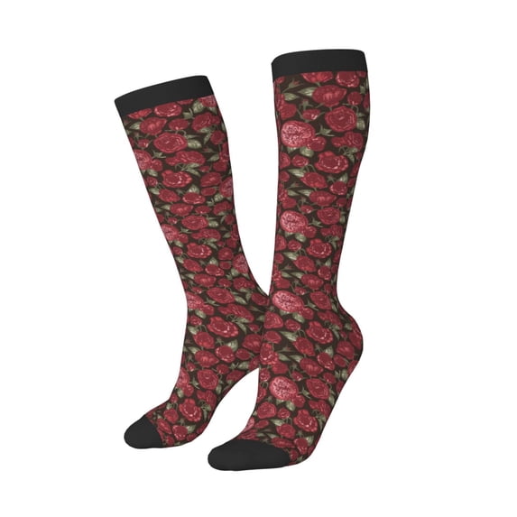 Lsque Rose Flowers Printed Crew Socks Men's Women's LightWeight Thin Casual Calf Socks ,Knee High Socks,Cotton Socks