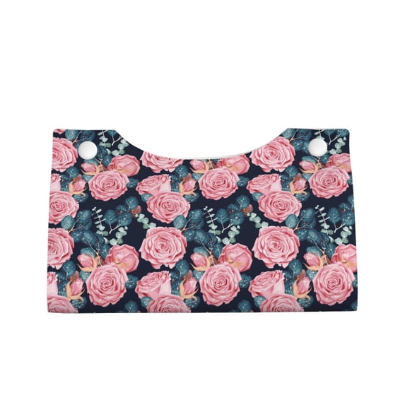 Lsque Rose Flowers Printed Long Tissue Box Cover Holder, Facial Paper Organizer Dispenser,Triangle with Bottom Belt, PVC Leather Decorative Organizer