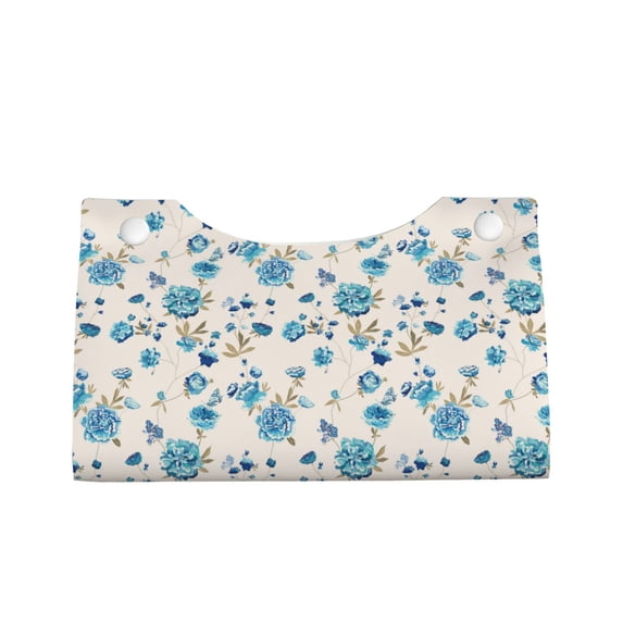 Lsque Rose Flowers Printed Long Tissue Box Cover Holder, Facial Paper Organizer Dispenser,Triangle with Bottom Belt, PVC Leather Decorative Organizer