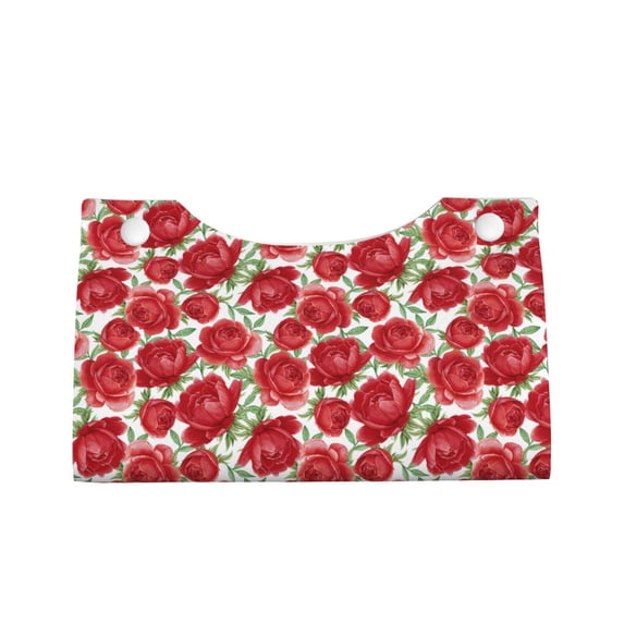 Lsque Rose Flowers Printed Long Tissue Box Cover Holder, Facial Paper Organizer Dispenser,Triangle with Bottom Belt, PVC Leather Decorative Organizer