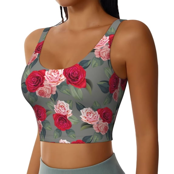 Lsque Rose Flowers Printed Women'S Sports Bra, Compression, Moisture Wicking, High-Impact Sports Bra For Women,Supportive sports bra-Large