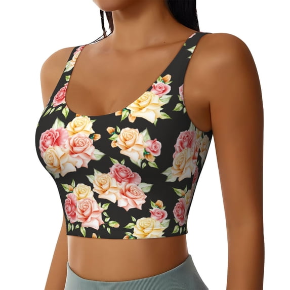 Lsque Rose Flowers Printed Women'S Sports Bra, Compression, Moisture Wicking, High-Impact Sports Bra For Women,Supportive sports bra-Large
