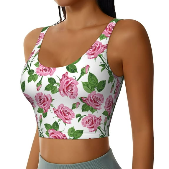 Lsque Rose Flowers Printed Women'S Sports Bra, Compression, Moisture Wicking, High-Impact Sports Bra For Women,Supportive sports bra-Medium