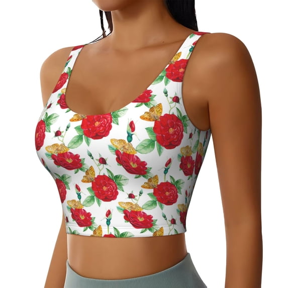 Lsque Rose Flowers Printed Women'S Sports Bra, Compression, Moisture Wicking, High-Impact Sports Bra For Women,Supportive sports bra-Medium