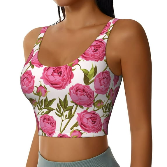 Lsque Rose Flowers Printed Women'S Sports Bra, Compression, Moisture Wicking, High-Impact Sports Bra For Women,Supportive sports bra-Small