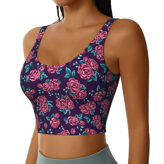 Lsque Rose Flowers Printed Women'S Sports Bra, Compression, Moisture Wicking, High-Impact Sports Bra For Women,Supportive sports bra-Small