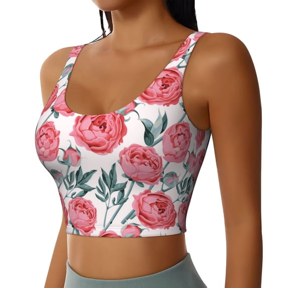 Lsque Rose Flowers Printed Women'S Sports Bra, Compression, Moisture Wicking, High-Impact Sports Bra For Women,Supportive sports bra-X-Large