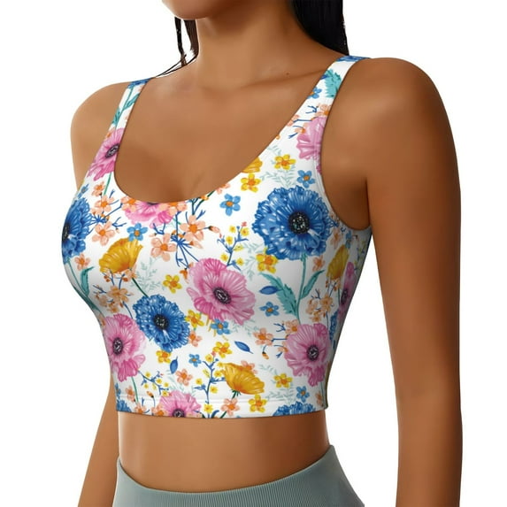 Lsque Rose Flowers Printed Women'S Sports Bra, Compression, Moisture Wicking, High-Impact Sports Bra For Women,Supportive sports bra-X-Large