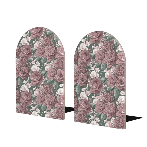 Lsque Rose Flowers Printed Wood Bookends,Non-Skid Bookend for Shelves,Heavy Duty Support Bookends,Non-Slip Foam Pads for Office, Home, and Library,1 Pair