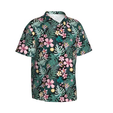 Lsque Rose Flowers pattern Hawaiian Shirt for Men, Unisex Summer Beach Casual Short Sleeve Button Down Shirts-Large
