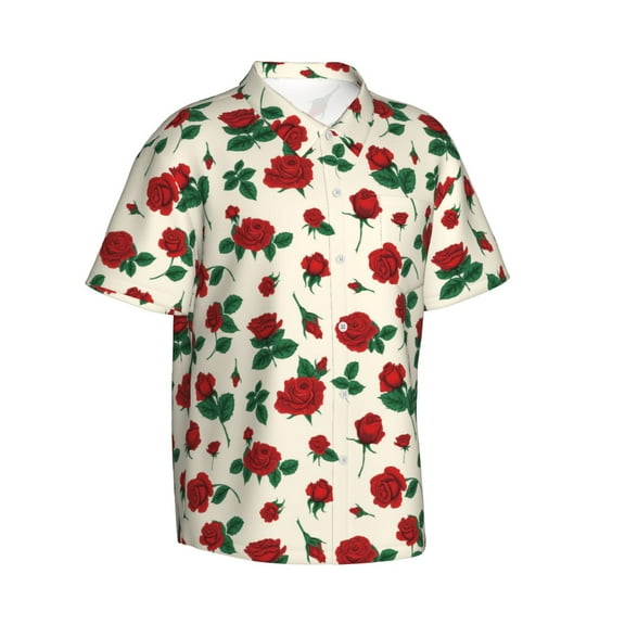 Lsque Rose Flowers pattern Hawaiian Shirt for Men, Unisex Summer Beach Casual Short Sleeve Button Down Shirts-XX-Large